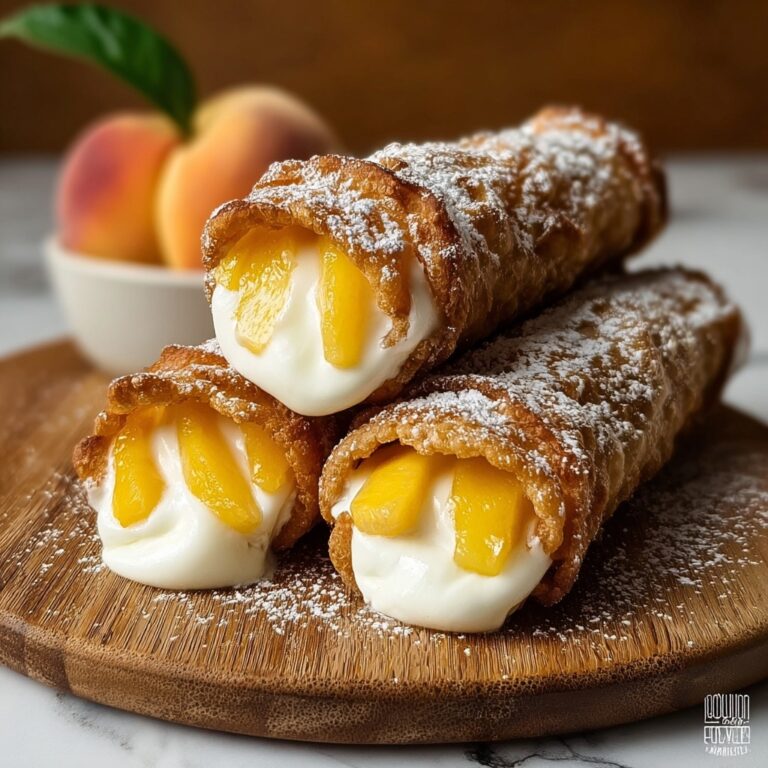 Peach Cobbler Egg Rolls with Cinnamon Sugar Coating and Cream Cheese Glaze Recipe