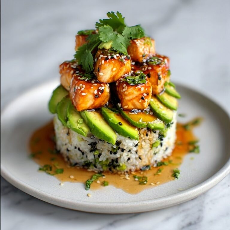 Teriyaki Chicken Avocado Rice Stack Recipe