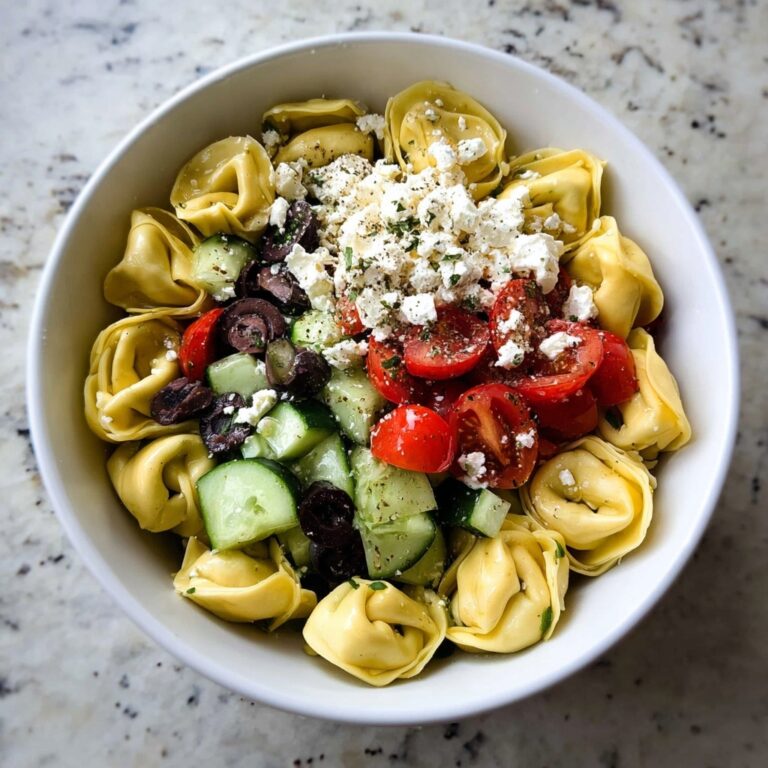 Tortellini Salad with Cherry Tomatoes, Cucumber, Olives, and Feta Recipe