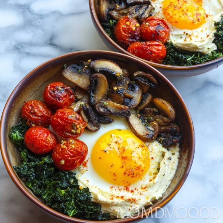 Savory Mushroom, Tomato, Spinach, and Hummus Breakfast Bowls Recipe