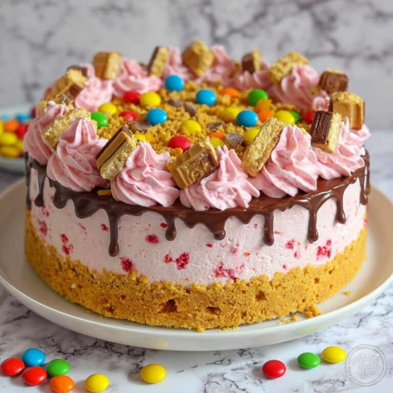 Pink Paradise No Bake M&M Snickers Cheesecake Recipe
