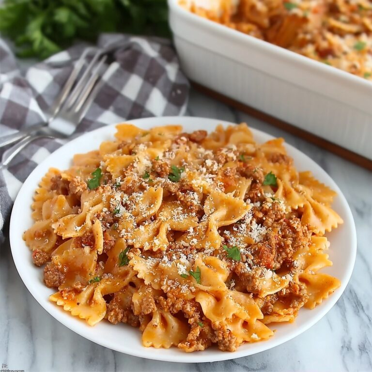 Bowtie Pasta Ziti with Meat Sauce and Cheesy Topping Recipe