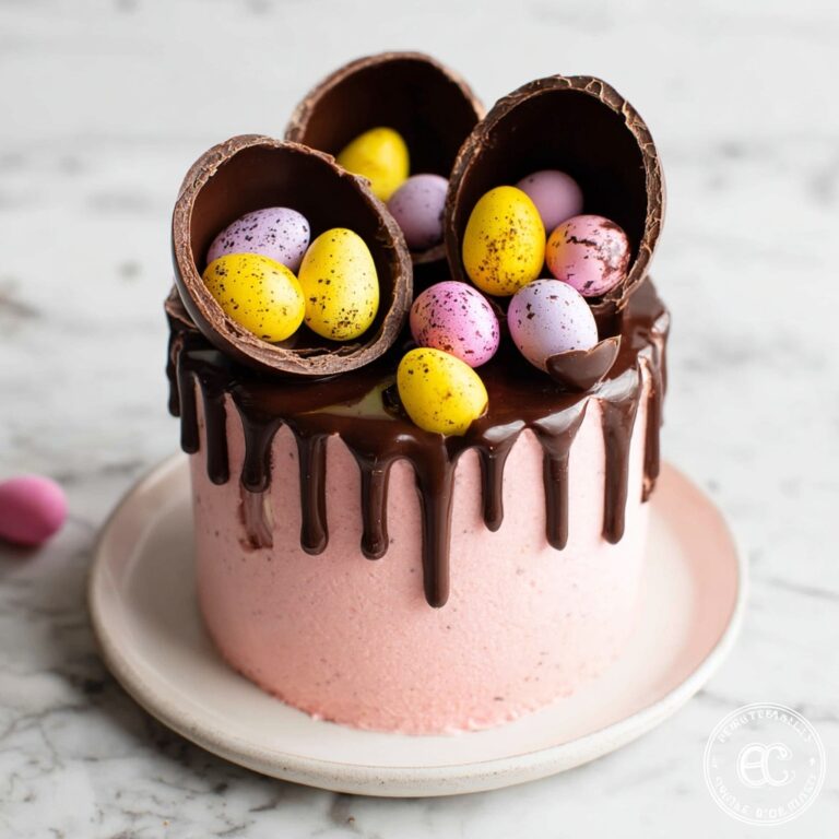 Vegan Easter Egg Cake with Strawberry Italian Meringue Buttercream and Chocolate Ganache Drip Recipe